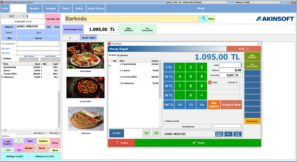 İzmir adisyon programı restoran yazılımı masa ve sipariş yönetim ekranı